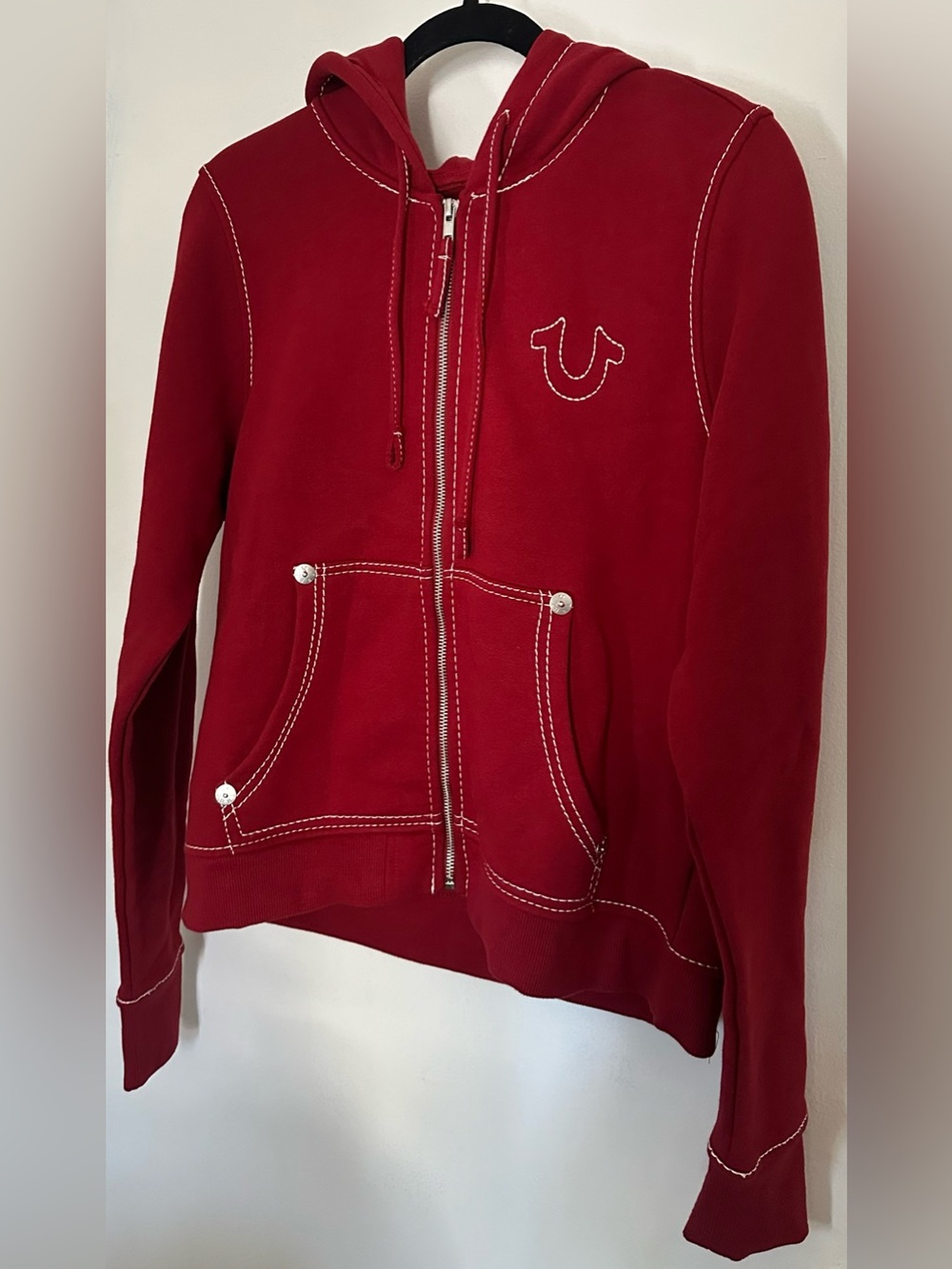 True Religion Red Cropped Hooded Zip